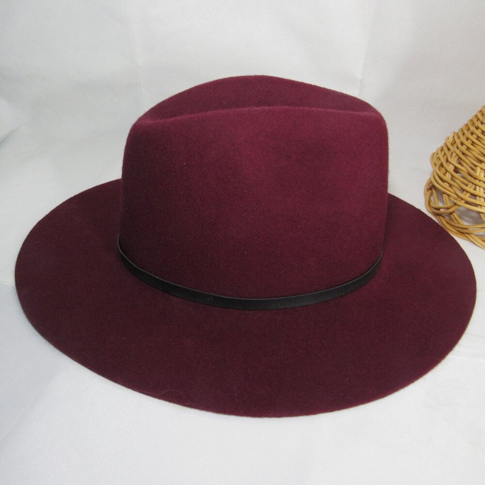 THE FLOPPY FEDORA HAT WINE RED WOOL WOMEN'S L/XL 8